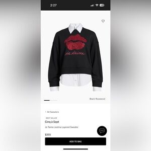 Cinq a Sept Black Sweater with Red Lips Design